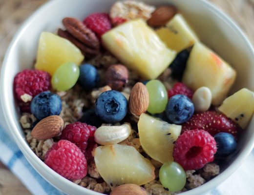 Bowl of mixed fruit with berries and melon