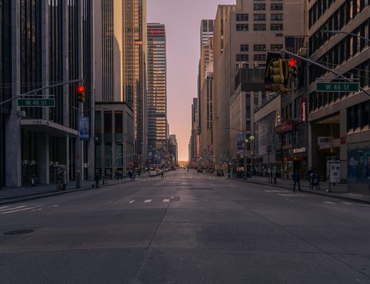 Quiet city street in early morning light