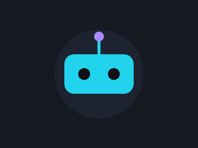 A friendly cyan robot head on a dark background