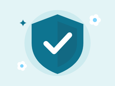 Teal shield with a white check mark