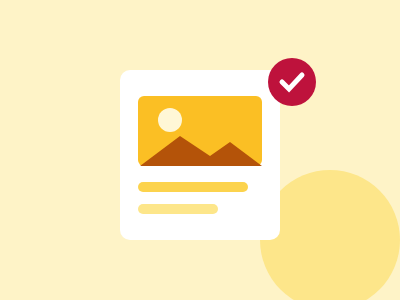 Photo card with a sunny landscape and a check mark