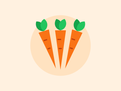 Three orange carrots with green tops