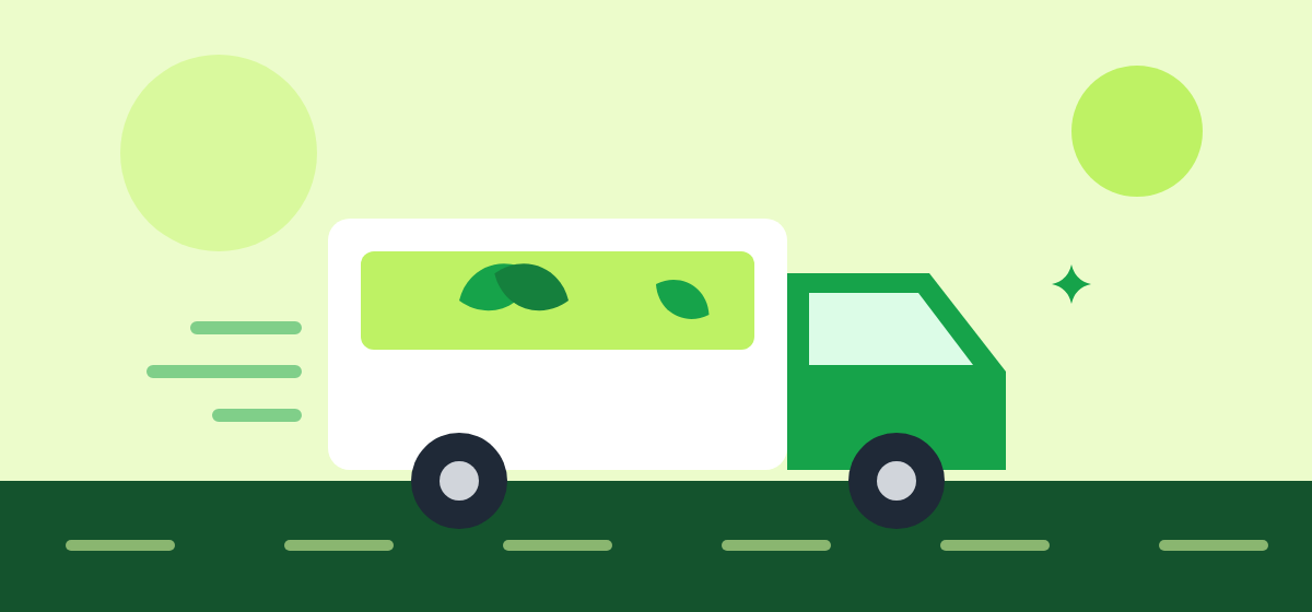 Green and white delivery van with fresh greens on its side
