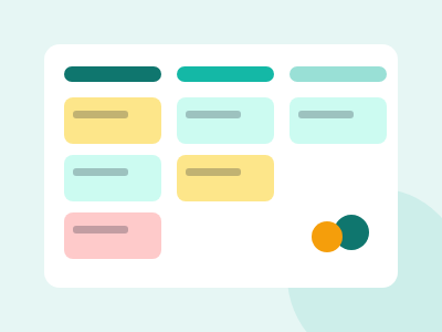 Small project board with colored task cards in three columns