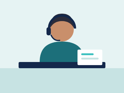 A mortgage advisor with a headset at a desk