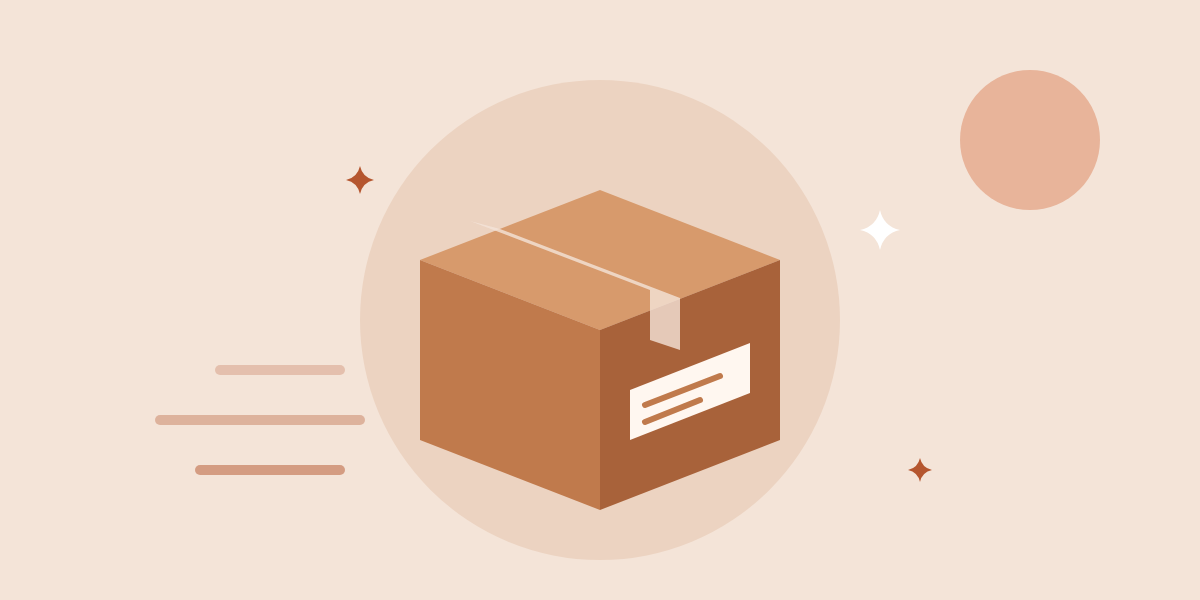 Brown parcel box with a label, moving fast