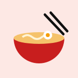 Red bowl of ramen with an egg and chopsticks